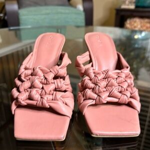 New Open‎ Edit Quinn Pink Dawn Knotted Straps Flared Heel Sandals Size 8